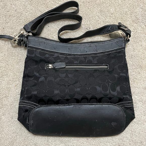 Coach Medium Black Monogram Shoulder Purse Leather Handle  M3U 10403 - Picture 2 of 8
